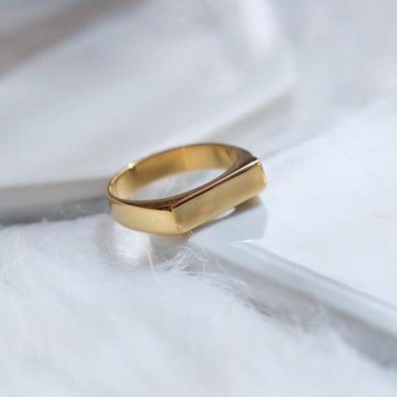 18K Gold Plated Minimalistic Flat Bar Gold Band Ring - Picture 1 of 6